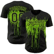 Baseball Neon Art Green Black Design Splatter Authentic Dripping Custom 3D Pattern Jersey