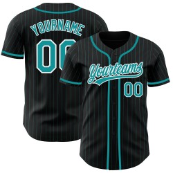 Teal-White Teal Jersey Pinstripe Baseball Custom Black Authentic