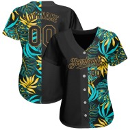 Authentic Hawaii Old Design Black Palm Pattern Custom 3D Leaves Baseball Tropical Jersey Gold Authentic Hawaii Old Design Black Palm Pattern Custom 3D Leaves Baseball Tropical Jersey Gold