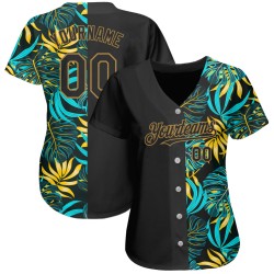 Authentic Hawaii Old Design Black Palm Pattern Custom 3D Leaves Baseball Tropical Jersey Gold Authentic Hawaii Old Design Black Palm Pattern Custom 3D Leaves Baseball Tropical Jersey Gold
