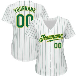 Custom Green Authentic Green-Gold Pinstripe White Jersey Baseball Kelly Kelly Custom Green Authentic Green-Gold Pinstripe White Jersey Baseball Kelly Kelly