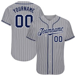 Gray Jersey Pinstripe Baseball Navy Navy-White Custom Authentic