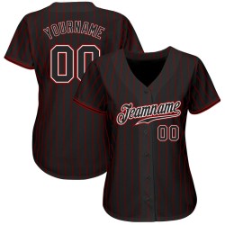 Pinstripe Red Authentic Jersey Baseball Custom Black Black-White Pinstripe Red Authentic Jersey Baseball Custom Black Black-White