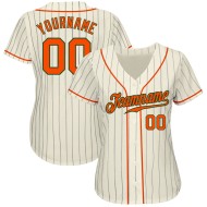 Baseball Navy Jersey Custom Pinstripe Authentic Cream Orange-Green