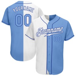 Custom Light Blue-Royal Fashion Baseball White Split Authentic Jersey