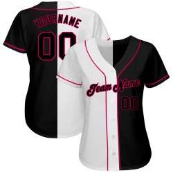 Fashion Authentic Jersey Custom Pink Split White-Black Baseball