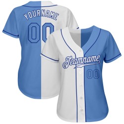 Custom Light Blue-Royal Fashion Baseball White Split Authentic Jersey