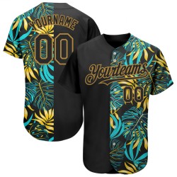 Authentic Hawaii Old Design Black Palm Pattern Custom 3D Leaves Baseball Tropical Jersey Gold