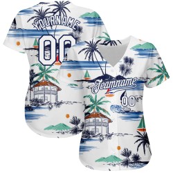 Island Navy Baseball Hawaii Authentic Jersey White 3D Design Palm And Sailboat Pattern Trees Custom Island Navy Baseball Hawaii Authentic Jersey White 3D Design Palm And Sailboat Pattern Trees Custom