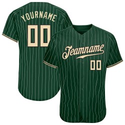 Custom Green Jersey White Cream-Black Pinstripe Authentic Baseball
