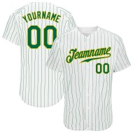 Custom Green Authentic Green-Gold Pinstripe White Jersey Baseball Kelly Kelly