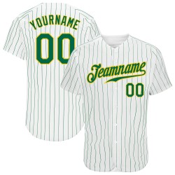 Custom Green Authentic Green-Gold Pinstripe White Jersey Baseball Kelly Kelly