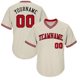 Throwback Authentic Red-Black Rib-Knit Cream Custom Jersey Baseball Shirt