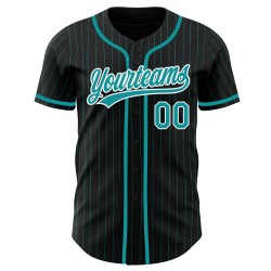 Teal-White Teal Jersey Pinstripe Baseball Custom Black Authentic Teal-White Teal Jersey Pinstripe Baseball Custom Black Authentic