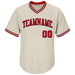 Throwback Authentic Red-Black Rib-Knit Cream Custom Jersey Baseball Shirt Throwback Authentic Red-Black Rib-Knit Cream Custom Jersey Baseball Shirt