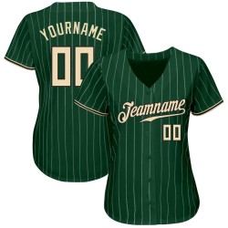 Custom Green Jersey White Cream-Black Pinstripe Authentic Baseball