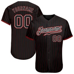 Pinstripe Red Authentic Jersey Baseball Custom Black Black-White