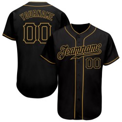 Custom Baseball Authentic Black Gold Jersey Black-Old
